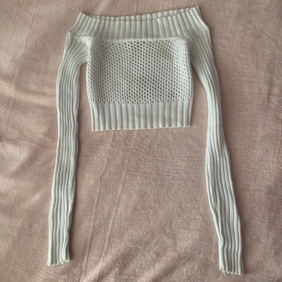 vintage y2k off shoulder garage mesh sweater top - Picture 2 of 4